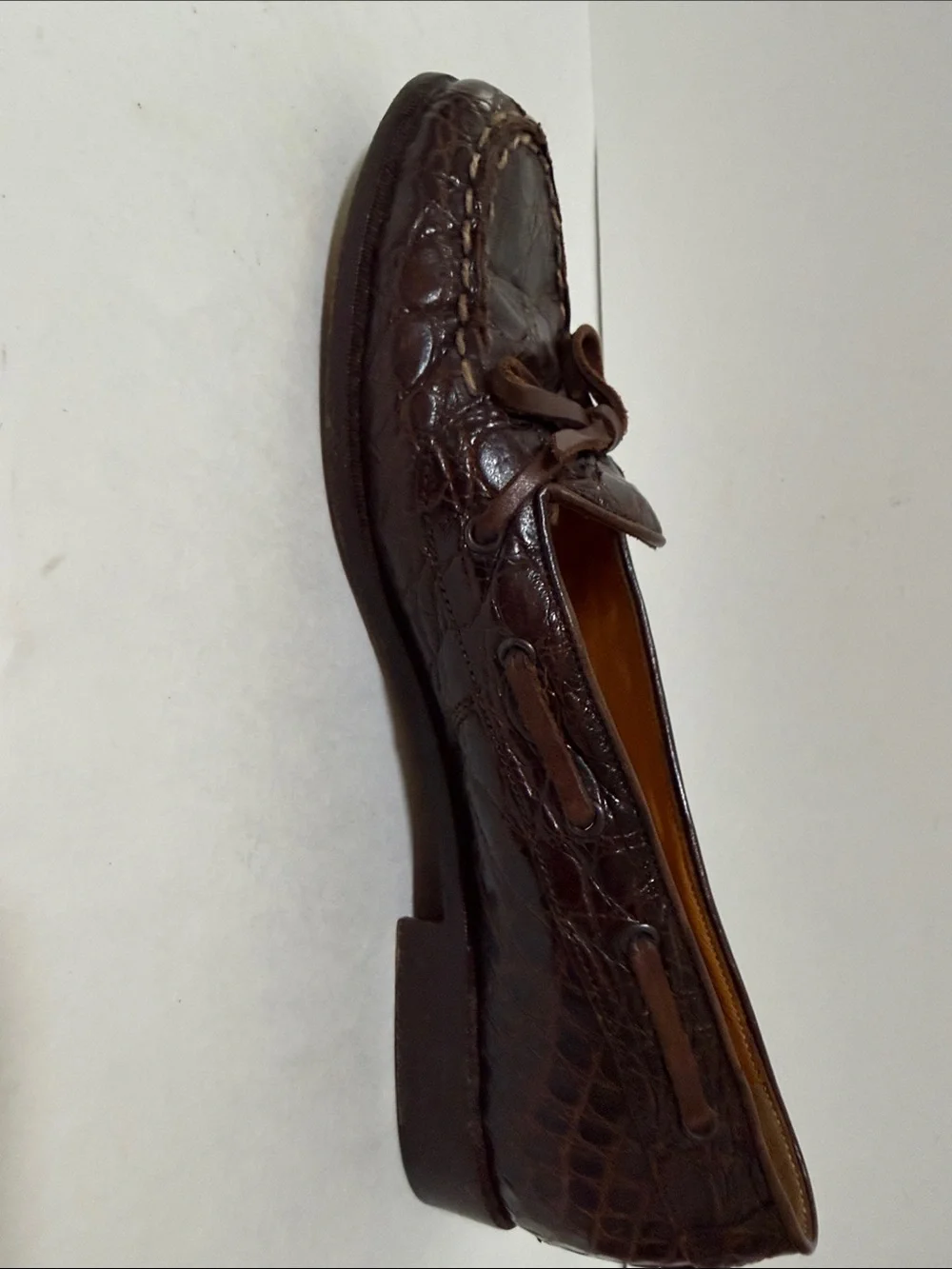 Vintage Ralph Lauren Dark Brown alligator skinLeather Loafers with Bow.